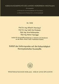 cover of the book Einfluß des Umformgrades auf die Kaltsprödigkeit thermoplastischer Kunststoffe