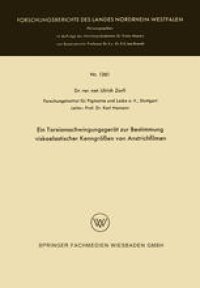 cover of the book Ein Torsionsschwingungsgerät zur Bestimmung viskoelastischer Kenngrößen von Anstrichfilmen