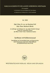 cover of the book Synthesen mit Kohlenmonoxyd: Darstellung von Formamidderivaten und Heterocyclen durch Umsetzung organischer Stickstoffbasen mit Kohlenmonoxyd unter Druck