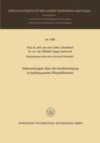 cover of the book Untersuchungen über die Leuchtanregung in hochfrequenten Plasmaflammen