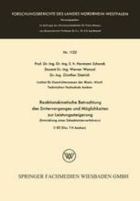 cover of the book Reaktionskinetische Betrachtung des Sintervorganges und Möglichkeiten zur Leistungssteigerung: Entwicklung eines Schachtsinterverfahrens