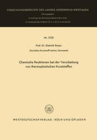 cover of the book Chemische Reaktionen bei der Verarbeitung von thermoplastischen Kunststoffen