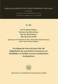 cover of the book Grundlegende Untersuchungen über die Möglichkeiten der quantitativen Ausmessung von Schallfeldern im Hinblick auf einen schalloptischen Analogrechner