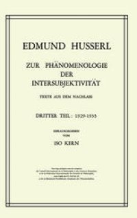 cover of the book Zur Phänomenologie der Intersubjektivität: Texte aus dem Nachlass Dritter Teil: 1929–1935