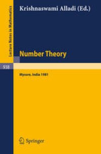 cover of the book Number Theory: Proceedings of the Third Matscience Conference Held at Mysore, India, June 3–6, 1981