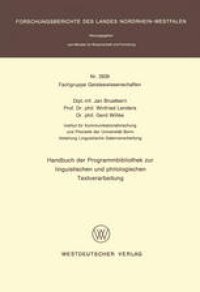 cover of the book Handbuch der Programmbibliothek zur linguistischen und philologischen Textverarbeitung