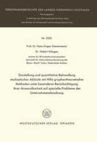 cover of the book Darstellung und quantitative Behandlung stochastischer Abläufe mit Hilfe graphentheoretischer Methoden unter besonderer Berücksichtigung ihrer Anwendbarkeit auf spezielle Probleme der Unternehmensforschung