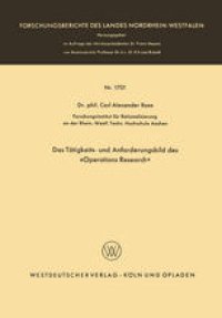 cover of the book Das Tätigkeits- und Anforderungsbild des »Operations Research«