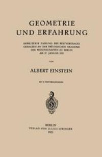 cover of the book Geometrie und Erfahrung: Erweiterte Fassung des Festvortrages Gehalten an der Preussischen Akademie der Wissenschaften zu Berlin am 27. Januar 1921