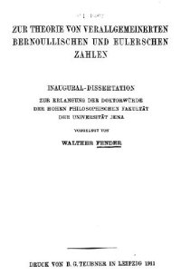 cover of the book Zur Theorie von verallgemeinerten Bernoullischen und Eulerschen Zahlen