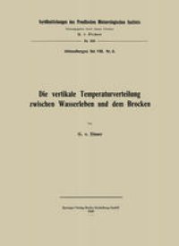 cover of the book Die vertikale Temperaturverteilung zwischen Wasserleben und dem Brocken