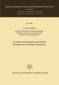 cover of the book Zur Theorie der Bewegung eines Schiffes bei begrenzten Fahrwasserverhältnissen