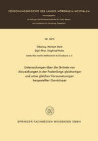 cover of the book Untersuchungen über die Gründe von Abweichungen in der Fadenlänge gleichartiger und unter gleichen Voraussetzungen hergestellter Garnkörper