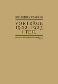 cover of the book Vorträge der Bibliothek Warburg: II. Vorträge 1922–1923 / I. Teil