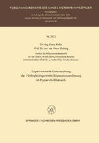 cover of the book Experimentelle Untersuchung der Nichtgleichgewichts-Expansionsströmung im Hyperschallbereich