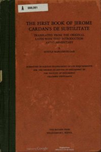 cover of the book The first book of Jerome Cardan's De Subtilitate, translated from original Latin with text introduction and commentary by Myrtle Marguerite Cass