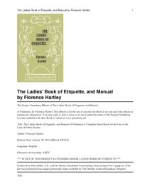 cover of the book The Ladies' Book of Etiquette, and Manual of Politeness; A Complete Hand Book for the Use of the Lady in Polite Society - Primary Source Edition