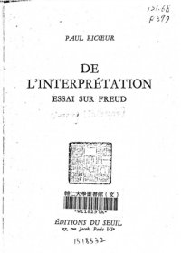 cover of the book De l'interpretation (essai sur Freud)