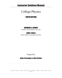 cover of the book Instructor's Solution Manuals to College Physics