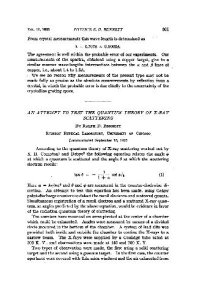 cover of the book An Attempt to Test the Quantum Theory of X-Ray Scattering