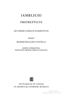 cover of the book Iamblichi, Protrepticus: Ad Fidem Codicis Florentini (German Edition)