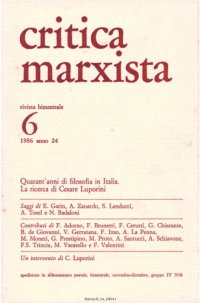 cover of the book «Critica Marxista» 6/1986. Quarant'anni di filosofia in Italia. La ricerca di Cesare Luporini