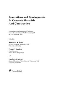 cover of the book Innovations and developments in concrete materials and construction : proceedings of the International Conference held at the University of Dundee, Scotland, UK on 9-11 September 2002