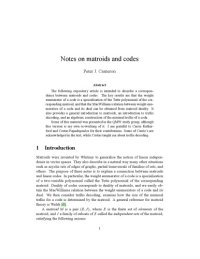 cover of the book Notes on matroids and codes [expository notes]