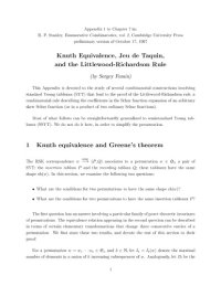 cover of the book Knuth Equivalence, Jeu de Taquin, and the Littlewood-Richardson Rule [Appendix 1 to Chapter 7 in: R. P. Stanley, Enumerative Combinatorics, vol. 2]