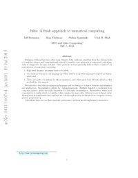 cover of the book Julia: A Fresh Approach to Numerical Computing