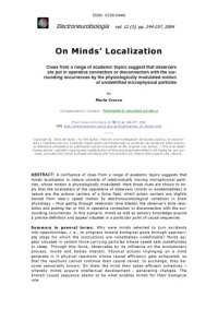 cover of the book [Article] On Minds’ Localization: Clues from a range of academic topics suggest that observers are put in operative connection or disconnection with the surrounding occurrences by the physiologically modulated motion of unidentified microphysical particle