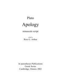 cover of the book Apology : minuscule script, edited by Ross G. Arthur