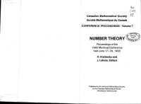 cover of the book Number Theory. Proceedings of the 1985 Montreal Conference held June 17-29, 1985