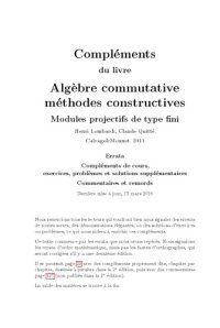 cover of the book Compléments, exercices, problèmes et solutions supplémentaires, pour le livre: Algèbre commutative, méthodes constructives: Modules projectifs de type fini