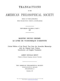 cover of the book Maistre Nicole Oresme : Le livre de yconomique d’Aristote : critical edition of the French text from the Avranches manuscript with the original Latin version, introduction and English translation [by] Albert Douglas Menut