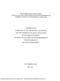 cover of the book Preaching with their hands : the role of the Carthusians in the transmission of women’s texts in late medieval England