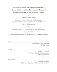 cover of the book Applications and extensions of Fomin’s generalization of the Robinson-Schensted correspondence to differential posets