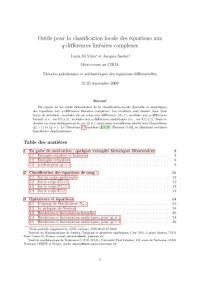 cover of the book Outils pour la classiffcation locale des équations aux q-différences linéaires complexes