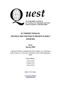 cover of the book Et credidit populus. The role and function of beliefs in early societies.  A Special Edition containing the Proceedings of a conference held at Queen’s University of Belfast on the 19th September, 2008.