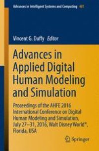 cover of the book Advances in Applied Digital Human Modeling and Simulation: Proceedings of the AHFE 2016 International Conference on Digital Human Modeling and Simulation, July 27-31, 2016, Walt Disney World®, Florida, USA