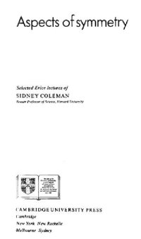 cover of the book Aspects of symmetry: selected Erice lectures of Sidney Coleman