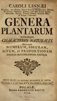 cover of the book Genera plantarum eorumque characteres naturales secundum numerum, figuram, situm, et proportionem omnium fructificationis partium. Ed. 5. Holmiae,