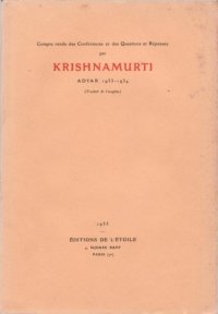 cover of the book Compte rendu des conférences et des questions et réponses, Adyar, 1933-1934 (Traduit de l’anglais)