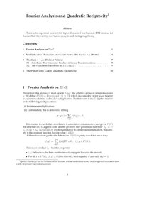 cover of the book Fourier Analysis and Quadratic Reciprocity [expository notes]