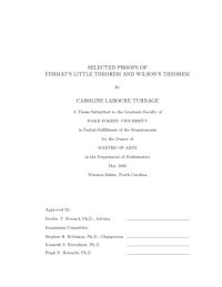 cover of the book Selected proofs of Fermat’s little theorem and Wilson’s theorem [Master thesis]