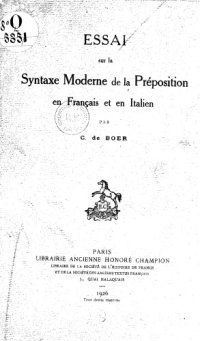 cover of the book Essai sur la syntaxe moderne de la préposition en français et en l’italien