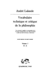 cover of the book Vocabulaire technique et critique de la philosophie. 2. N - Z