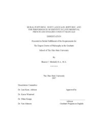 cover of the book Moral posturing : body language, rhetoric, and the performance of identity in late medieval French and English conduct manuals [PhD diss]