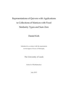 cover of the book Representations of Quivers with Applications to Collections of Matrices with Fixed Similarity Types and Sum Zero [thesis]