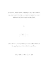 cover of the book Influssi della lingua e della letteratura francesi medievali nell’Italia settentrionale e il Fondo Francese Antico della Biblioteca Nazionale Marciana di Venezia [thesis]